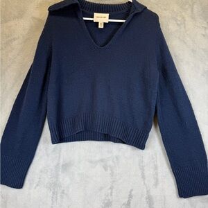 Industry Sweater Womens Medium Collared Navy Blue V-Neck Sweater Top
